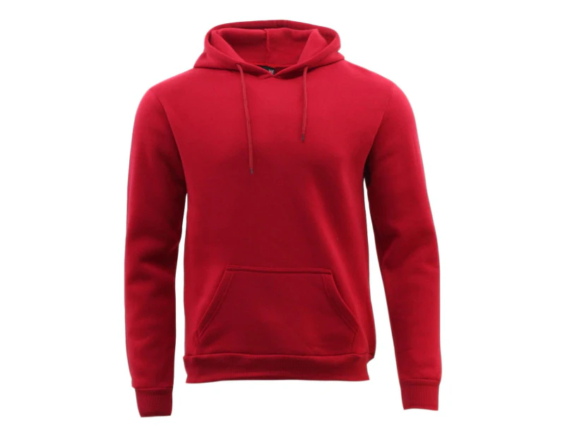 Adult Men's Unisex Basic Plain Hoodie Jumper Pullover Sweater Sweatshirt XS-3XL - Red