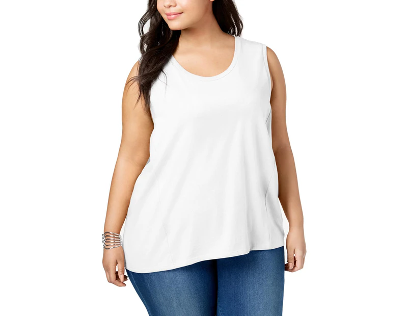 Style & Co. Womens Plus Heathered Scoop Neck Bright White Tank Top