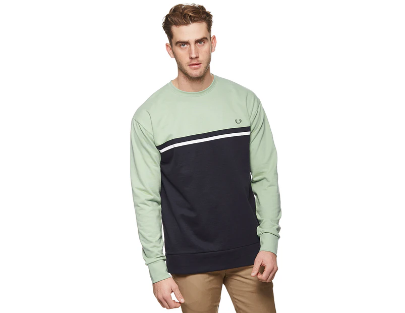 Chester St Men's Divided Crew Pullover - Navy/Seafoam