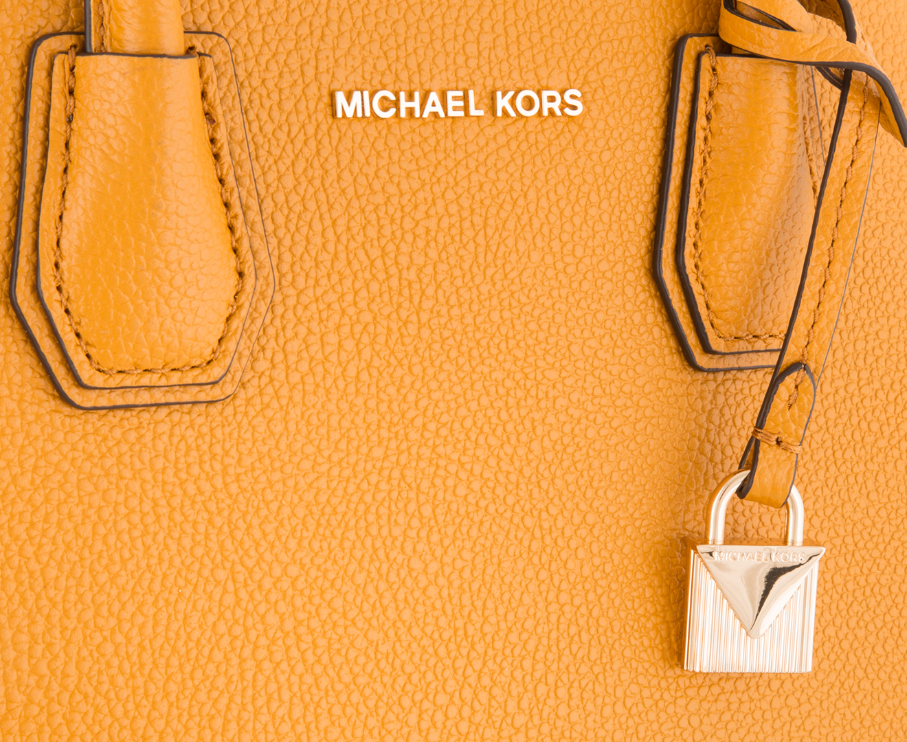 Michael Kors Voyager Large Front Pocket Tote Bag Pebbled Leather Marigold  Yellow