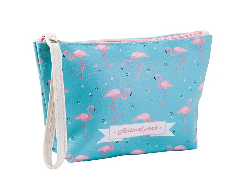 Flamingo Travel Toiletry Bag Purse Wristlet - Blue
