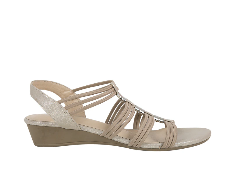 Rise Exist Womens low wedge heel metallic strappy Spendless - Natural