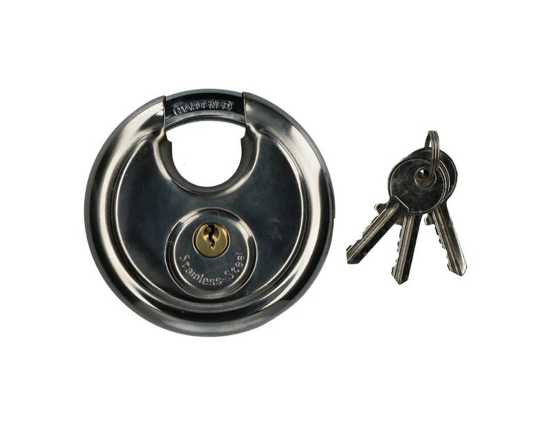 AB Tools 90mm Disc Padlock Security Shed Gate Lock Round Circle Steel Brass Lock