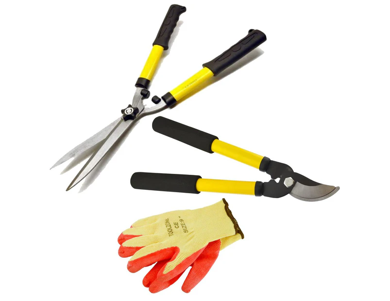 AB Tools Garden Tool Set Shears Hedge Trimmer Loppers Protective Gloves