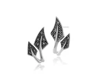 Art Nouveau Style Pear Marcasite Leaf Stud Earrings in 925 Sterling Silver