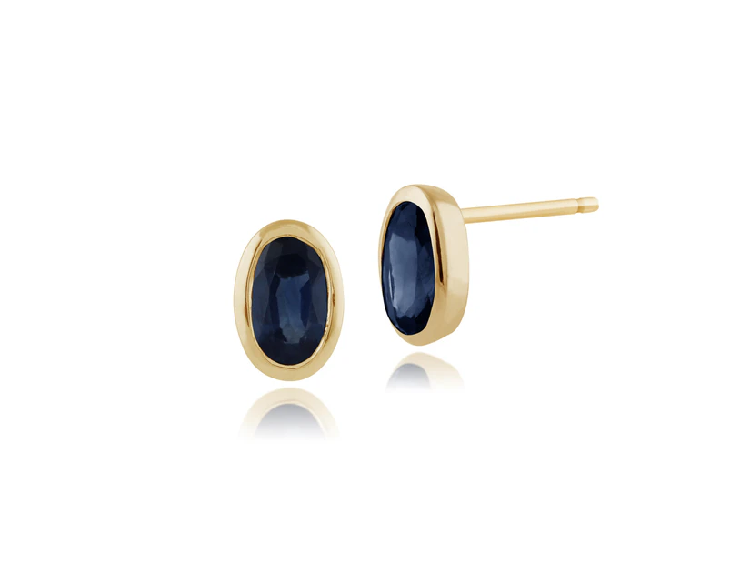 Classic Oval Light Blue Sapphire Stud Earrings in 9ct Yellow Gold 5mmx3mm