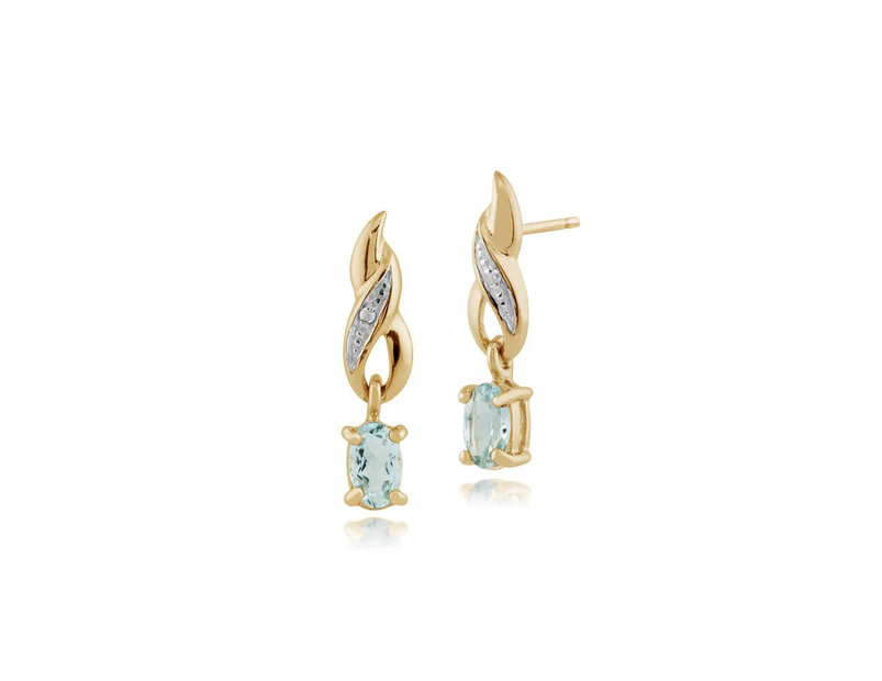 Classic Oval Aquamarine & Diamond Drop Earrings in 9ct Yellow Gold
