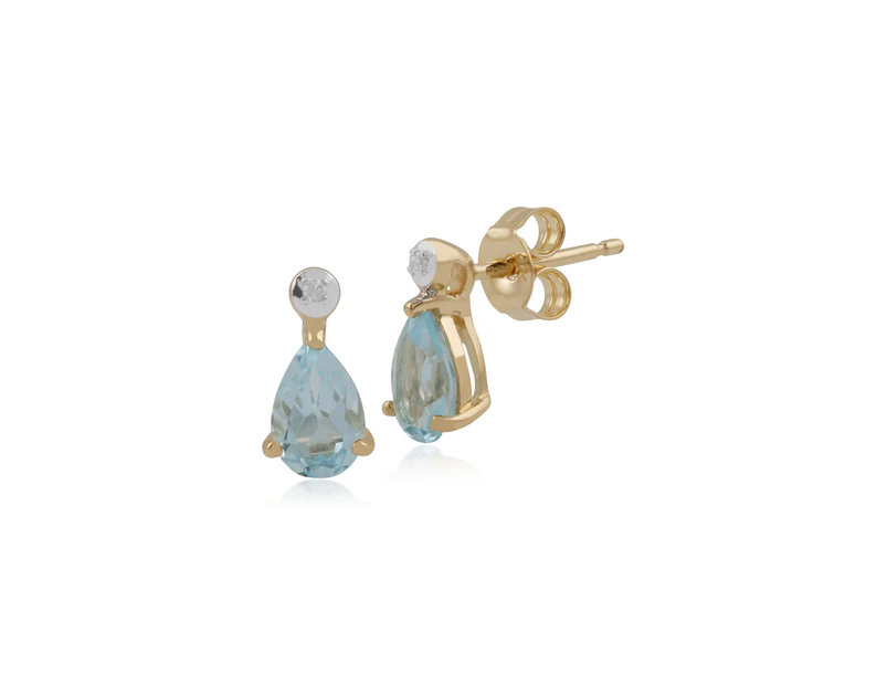 Classic Pear Aquamarine & Diamond Drop Earrings in 9ct Yellow Gold