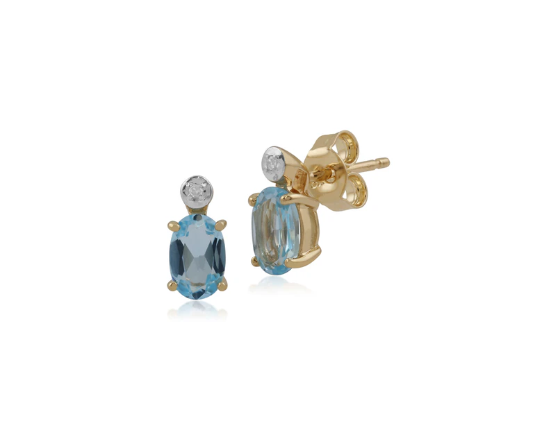 Classic Oval Blue Topaz & Diamond Stud Earrings in 9ct Yellow Gold