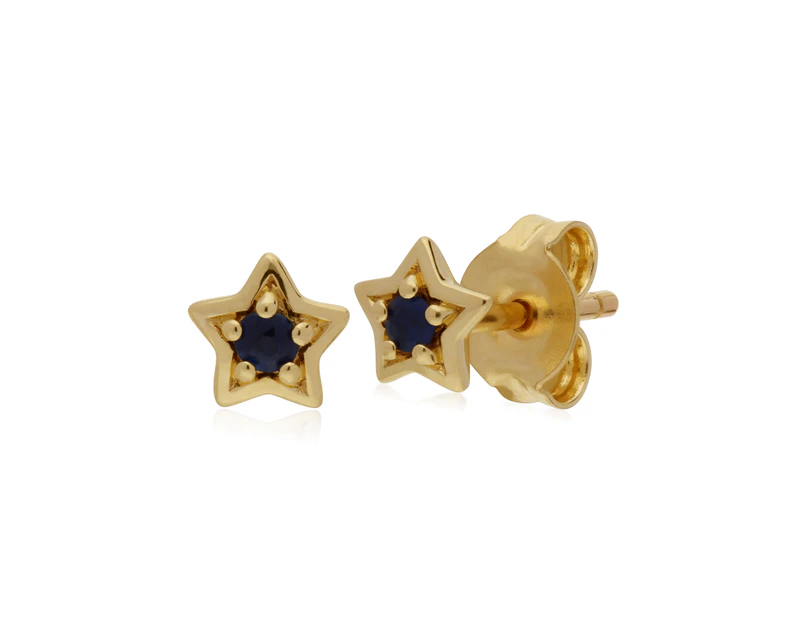 Classic Single Stone Round Sapphire Star Stud Earrings in 9ct Yellow Gold
