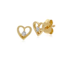 Classic Single Stone Round Diamond Open Love Heart Stud Earrings in 9ct Yellow Gold
