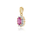 Classic Oval Pink Sapphire & Diamond Cluster Pendant in 9ct Yellow Gold