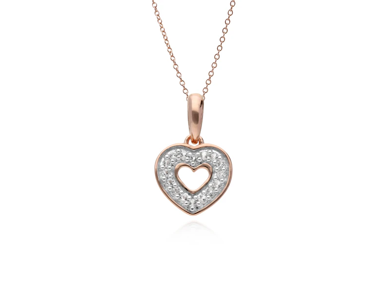 Classic Round Diamond Open Love Heart Pendant in Rose Gold Plated 925 Sterling Silver