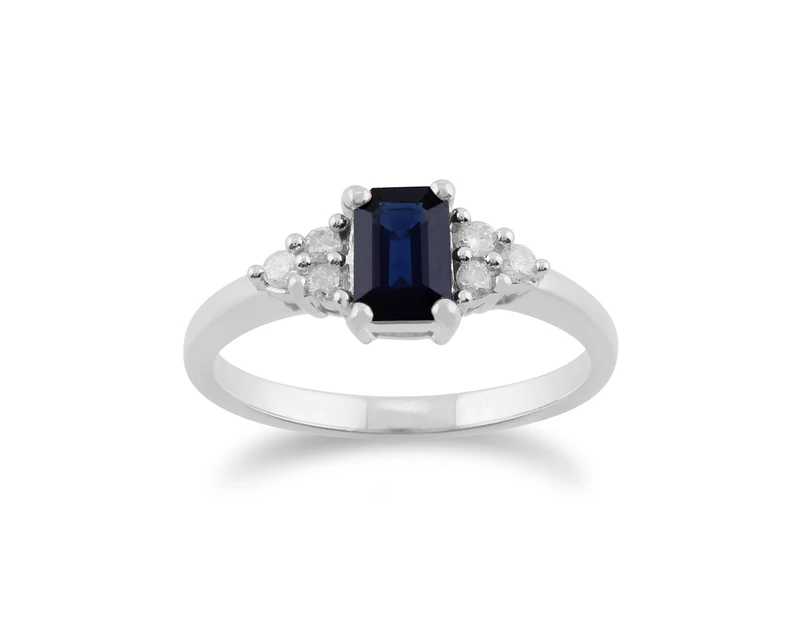 Classic Octagon Sapphire & Diamond Ring in 9ct White Gold