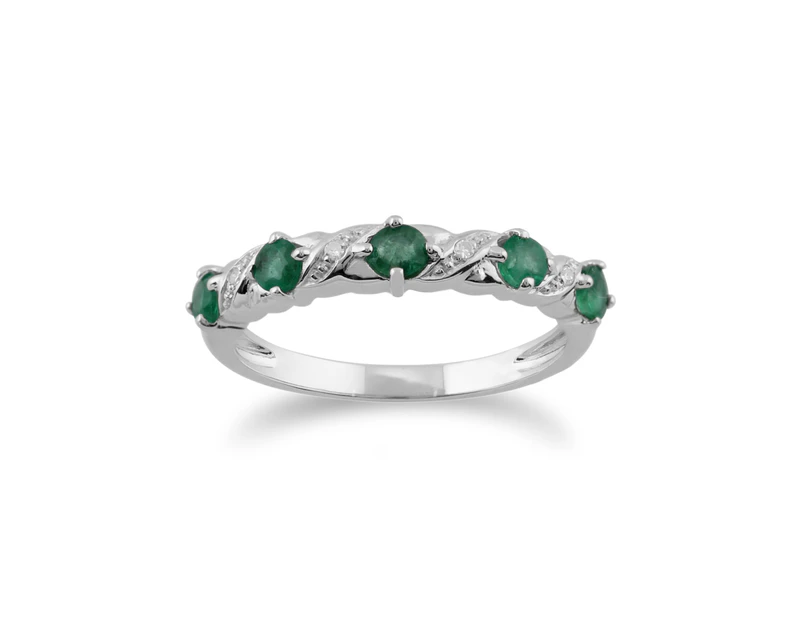 Classic Round Emerald & Diamond Half Eternity Ring in 9ct White Gold