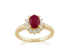 Classic Oval Ruby & Diamond Cluster Ring in 9ct Yellow Gold