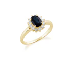 Classic Oval Sapphire & Diamond Cluster Ring in 9ct Yellow Gold 