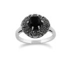 Gemondo 925 Sterling Silver 0.75ct Black Onyx & Marcasite Art Deco Ring
