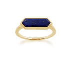 Geometric Hexagon Lapis Lazuli Elongated Prism Ring in Gold Plated 925 Sterling Silver