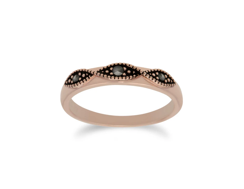 Rose Gold Plated Marcasite Twist Design Ring in 925 Sterling Silver
