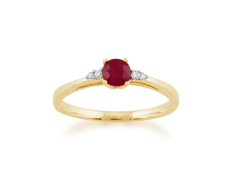 Classic Round Ruby & Diamond Ring in 9ct Yellow Gold