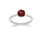 Classic Round Garnet Claw Set Single Stone Ring in 925 Sterling Silver