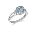 Classic Round Blue Topaz Split Shank Ring in 925 Sterling Silver