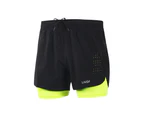 Lixada Men's 2-in-1 Running Shorts Quick Drying Breathable with Longer Liner - Black and Green