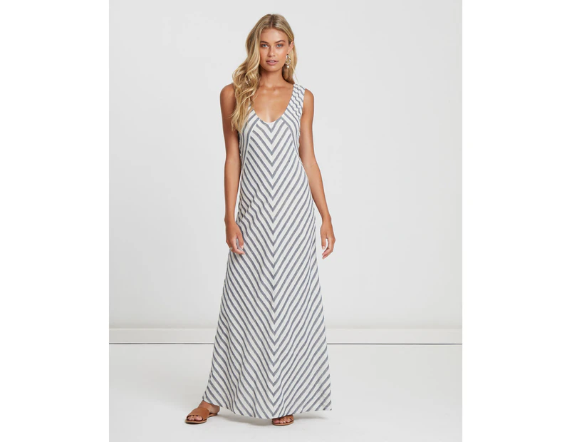 The Fated Women's Isla Low Back Maxi Dress - Blue White Stripe