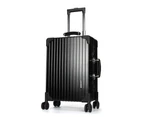 Swiss Aluminium Luggage Suitcase Lightweight with TSA locker 8 wheels 360 degree rolling HardCase 2-Piece Set SN7611A&C-Black