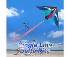 160 x 90cm / 63 x 35.5in Large Delta Kite Outdoor Sport Single Line Flying Kite with Tail for Kids Adults - Blue