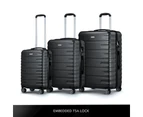 3 Pcs Luggage Suitcase Set Black Hard Shell ABS Case w/TSA Lock