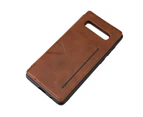 Catzon SamsungNote9/S10/S10Plus/S10e Luxury PU Leather Cover Case Soft TPU Back With Button Closure Card Holder Bag Phone Case - Brown