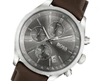 Hugo Boss Men's 44mm Grand Prix Leather Sports Watch - Grey/Brown
