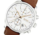 Hugo Boss Men's 44mm Grand Prix Leather Sports Watch - Brown/White