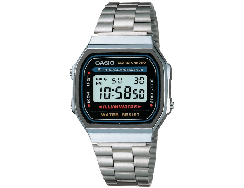 Casio Retro Men's Silver Alarm Chrono Watch - A168WA-1