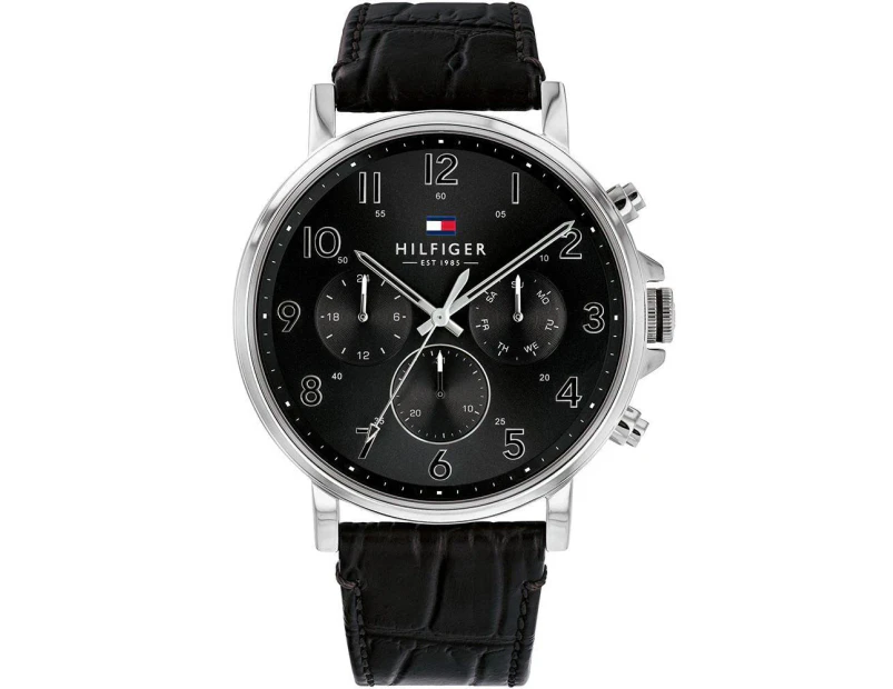 Tommy Hilfiger Men's 46mm Daniel Leather Dress Watch - Black/Silver