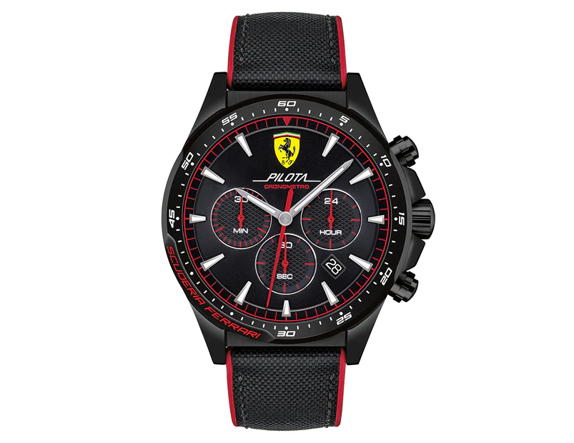 Ferrari Men's 47.8mm Pilota Silicone/Nylon Watch - Black/Red