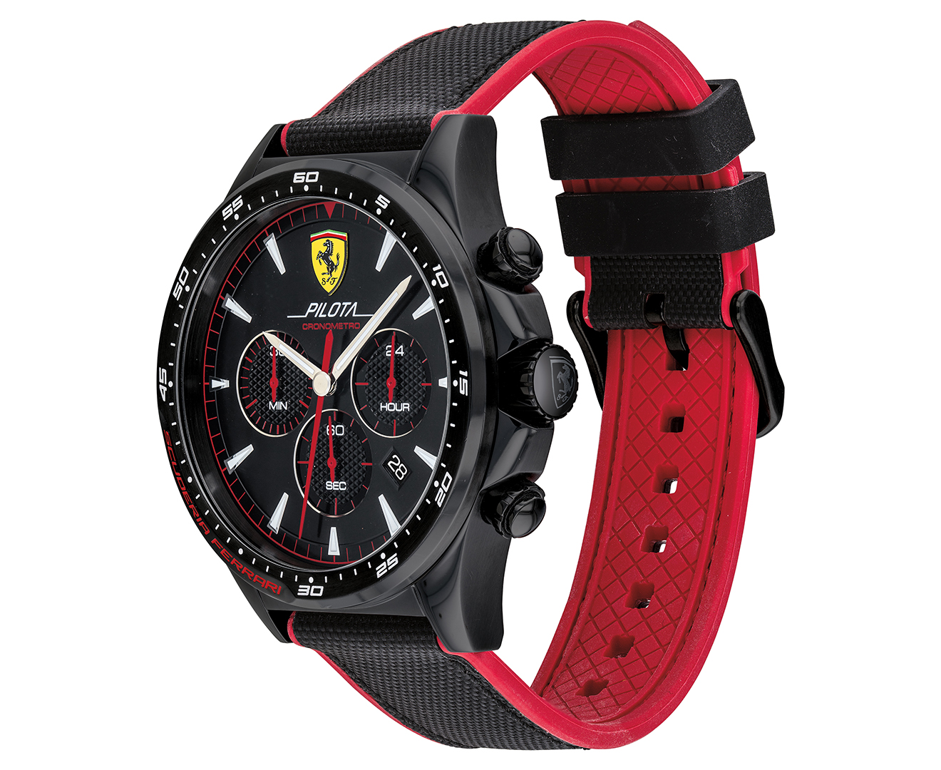 Ferrari Men's 47.8mm Pilota Silicone/Nylon Watch - Black/Red | Catch.co.nz