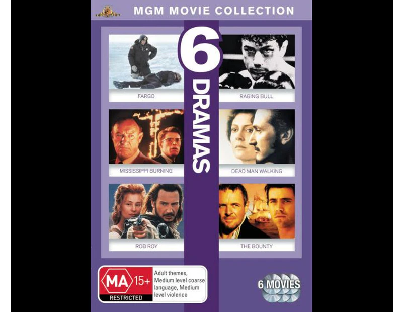 6 Movie Drama Pack : Mississippi Burning/Fargo/Dead Man Walking/Rob Roy/The Bounty/Raging Bull