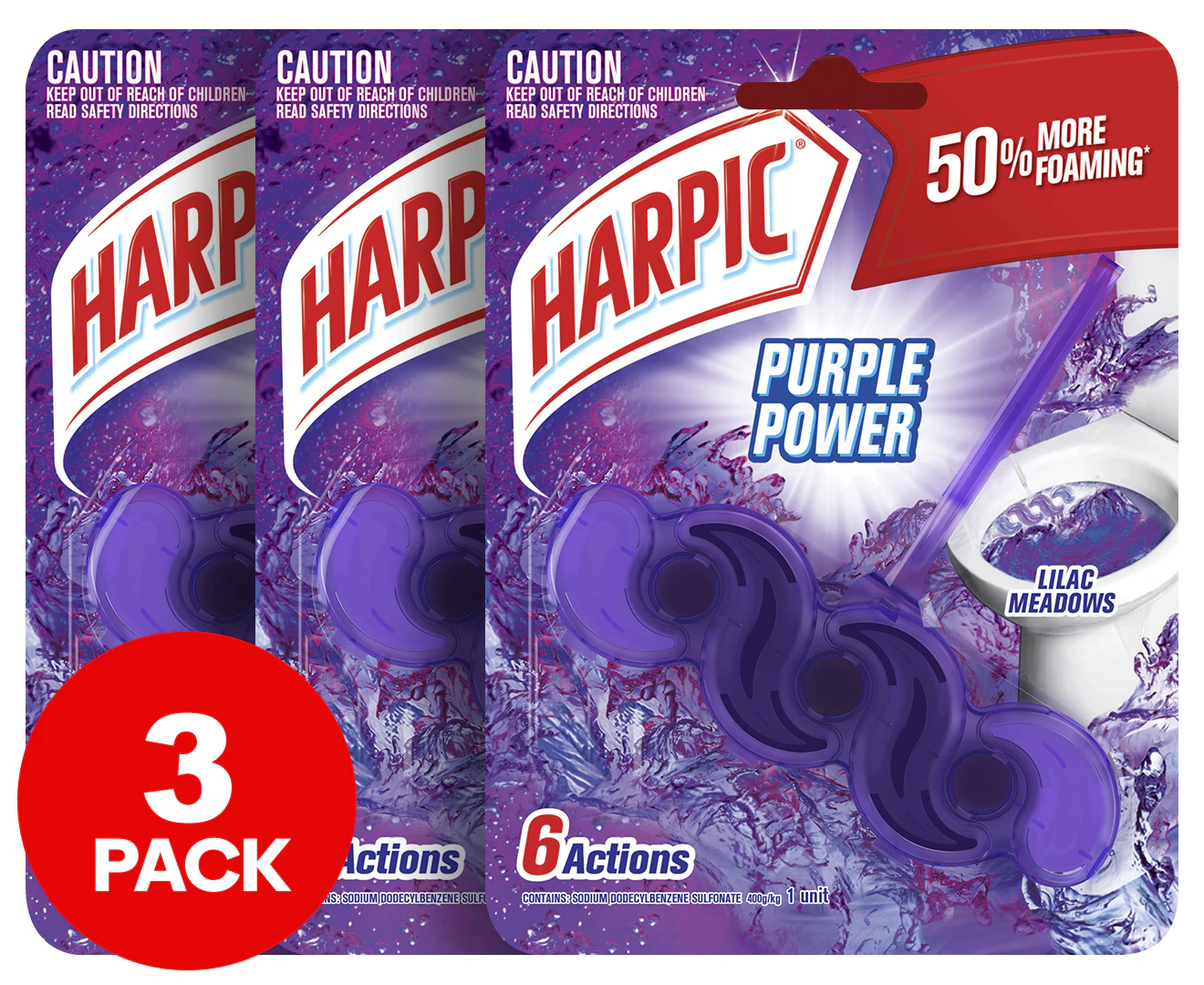 3 x Harpic Purple Power Toilet Block Lilac Meadow 39g