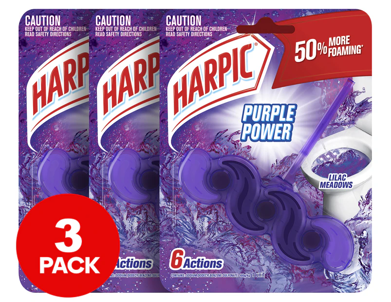 3 x Harpic Purple Power Toilet Block Lilac Meadow 39g