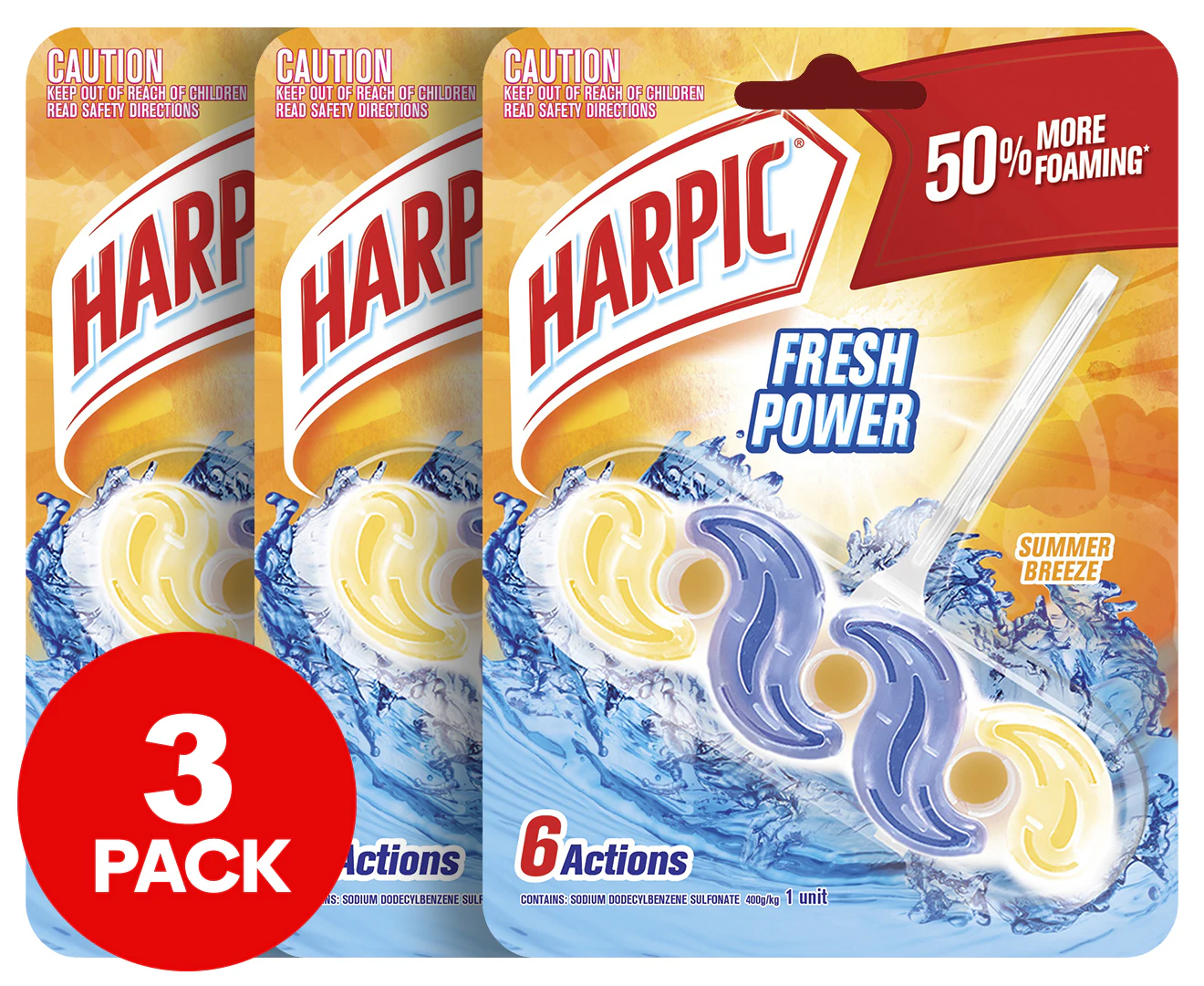 3 x Harpic Fresh Power Toilet Block Summer Breeze 39g