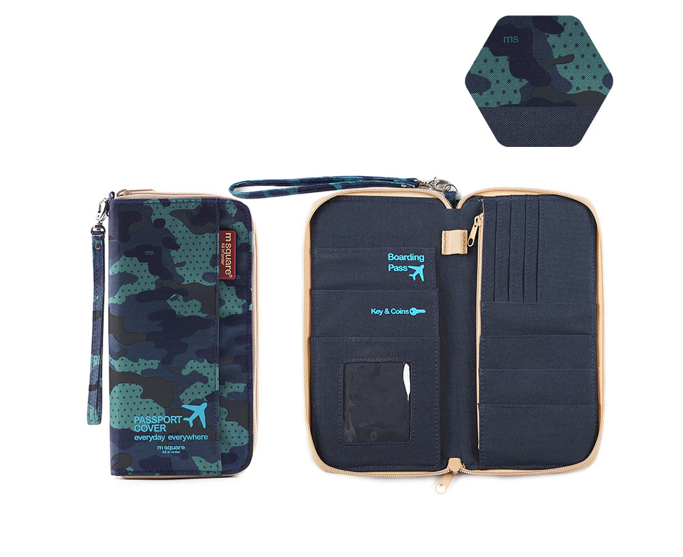 multinational coourful traveling passport wallet bag long version-army blue