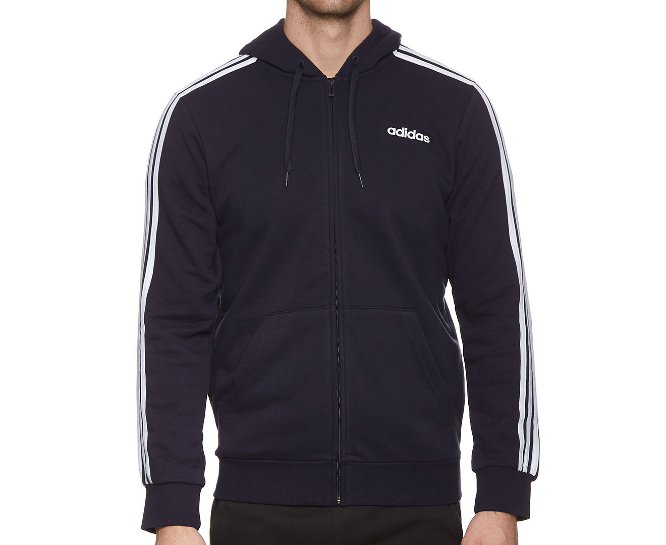 Adidas Men's 3-Stripe Full Zip French Terry Hoodie - Legend Ink/White ...