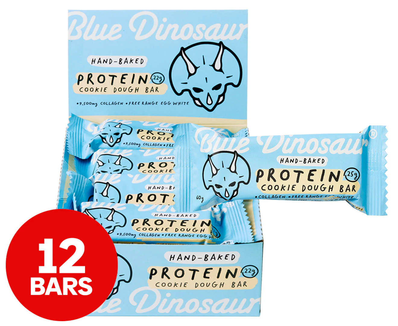 12 x Blue Dinosaur Protein Bars Cookie Dough 60g