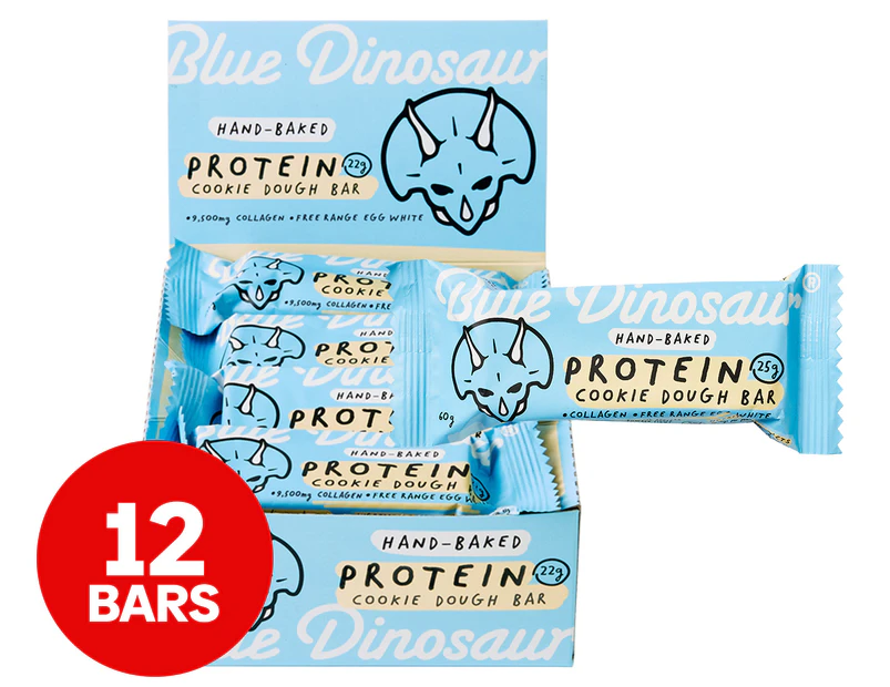 12 x Blue Dinosaur Protein Bars Cookie Dough 60g