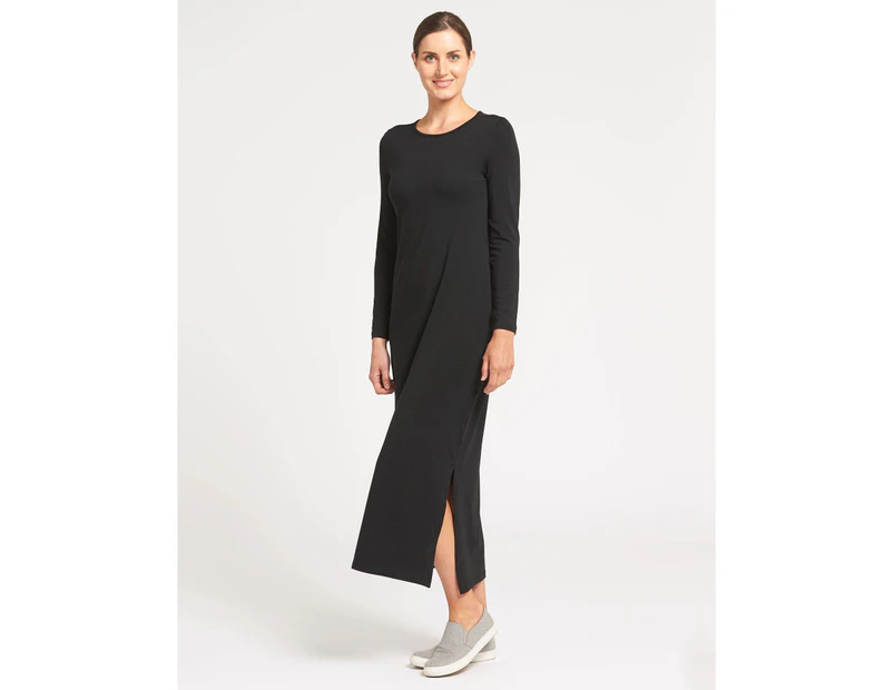Solbari UV Sun Protection Women's Long Sleeve Maxi Dress UPF 50+ Cotton Bamboo - BLACK