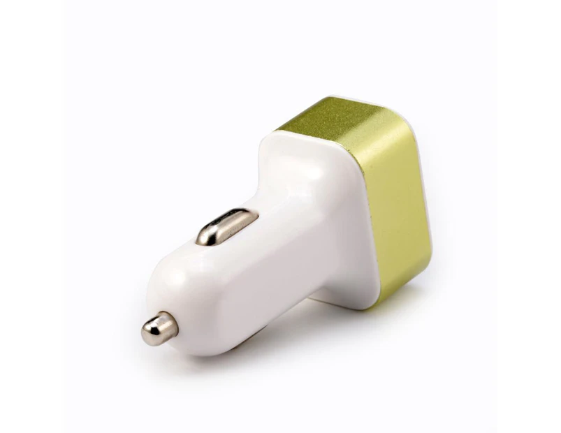 3-Port USB Car Charger - White/Gold