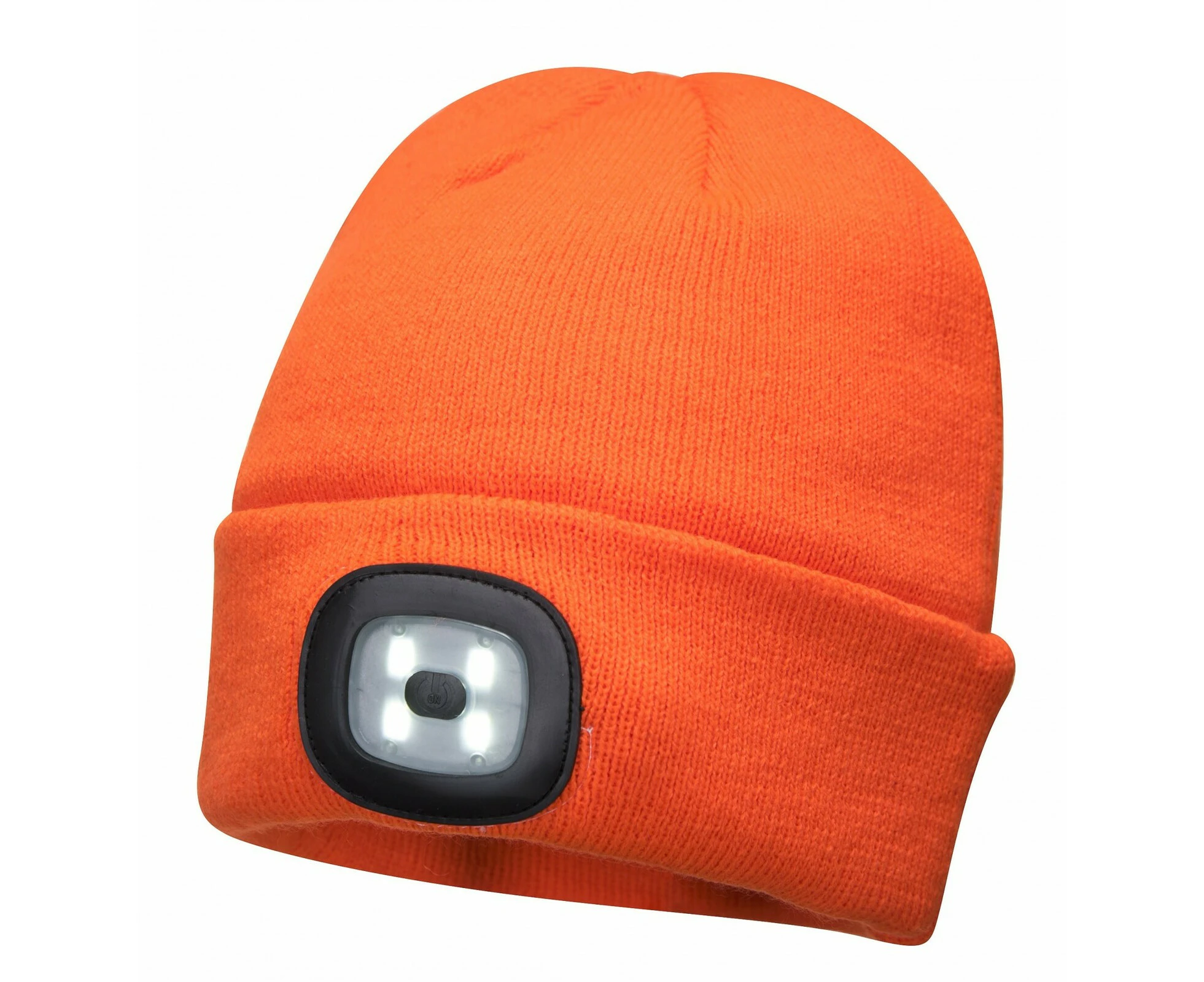 PORTWEST Beanie with LED Head Light USB Rechargeable Camping Cycling Workwear Hat - Hi Vis Orange